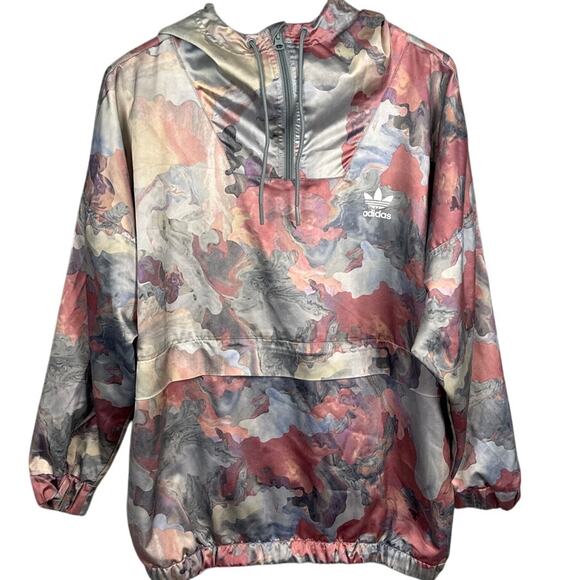 Adidas Floral Camo Hoodie Pastel Colors All Over Print Watercolor Satin Size M - Picture 2 of 10